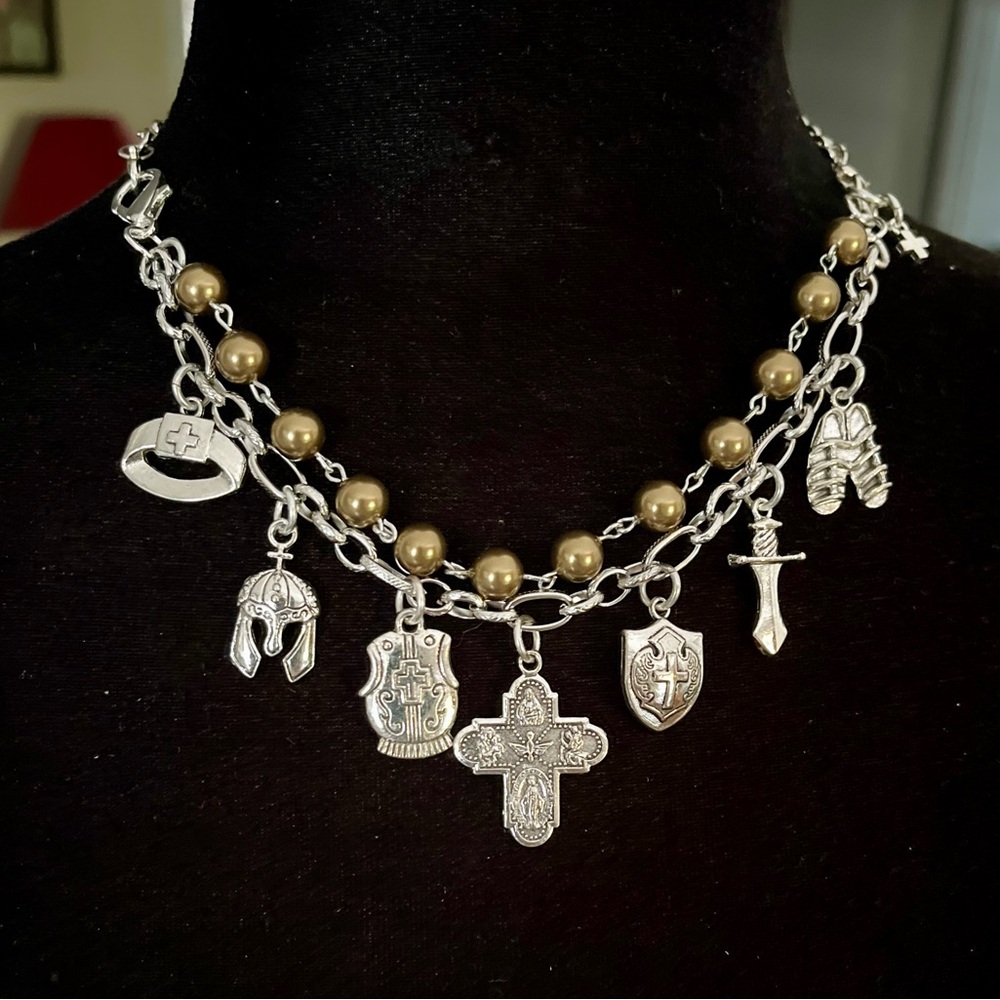 God Charm Bracelet Armor of God ~ Vintage Austrian Copper Pearls - Picture 8 of 12
